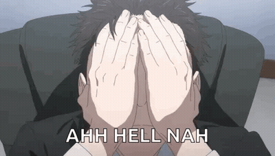 A Man Is Covering His Face With His Hands And The Words Ahh Hell Nah Are Behind Him . GIF