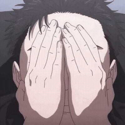A Man Is Covering His Face With His Hands In A Drawing GIF