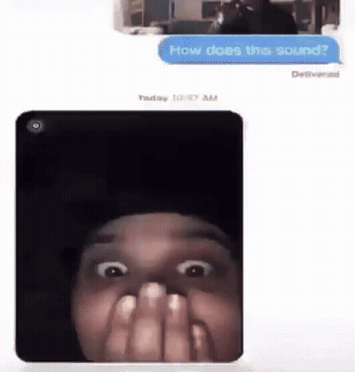 A Man Is Covering His Mouth With His Hands While A Text Message Says How Does The Sound GIF