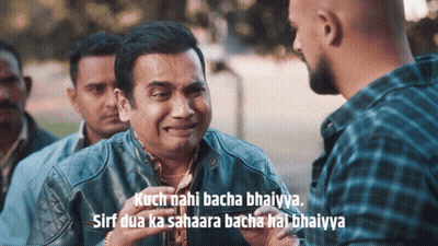 A Man Is Crying While Talking To Another Man With The Words Kuch Nahi Bacha Bhaiya GIF