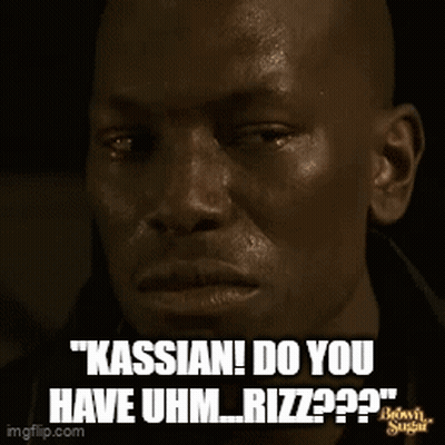 A Man Is Crying With A Caption That Says " Kassian Do You Have Uhm Riz " GIF