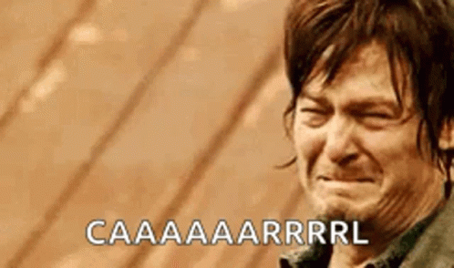 A Man Is Crying With His Eyes Closed And The Words `` Caaaaaarrrl '' Written On The Bottom . GIF