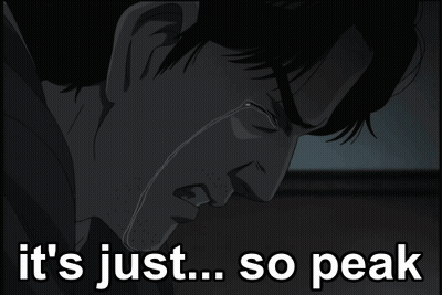 A Man Is Crying With The Words It 'S Just So Peak Behind Him GIF