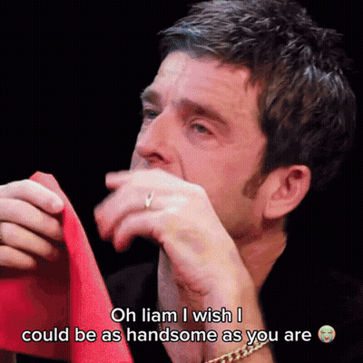 A Man Is Crying With The Words Oh Liam I Wish I Could Be As Handsome As You Are On The Bottom GIF