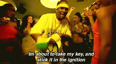 A Man Is Dancing In A Crowd With The Words Im About To Take My Key And Stick It In The Ignition On The Bottom GIF