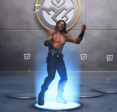 A Man Is Dancing In A Video Game With An Epic Logo Behind Him GIF