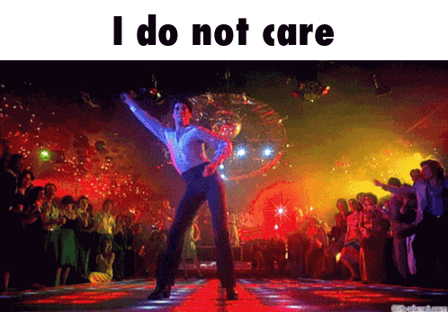 A Man Is Dancing In Front Of A Crowd With The Words I Do Not Care Above Him GIF