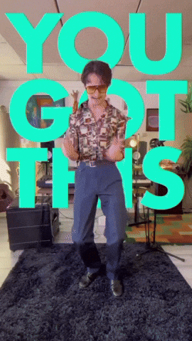 A Man Is Dancing In Front Of A Green Sign That Says You Got This GIF
