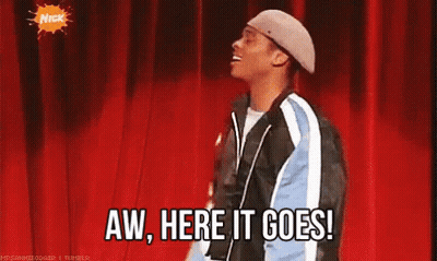 A Man Is Dancing On A Stage And Says Aw Here It Goes . GIF
