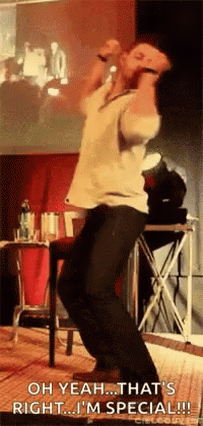 A Man Is Dancing On A Stage And Says Oh Yeah That 'S Right I 'M Special GIF