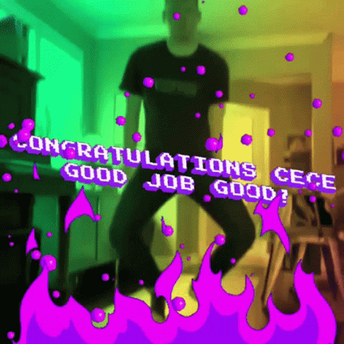 A Man Is Dancing With The Words Congratulations Good Job Good Behind Him GIF