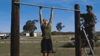 A Man Is Doing A Pull Up On A Pole GIF