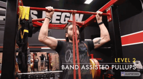 A Man Is Doing Band Assisted Pullups On A Bar GIF