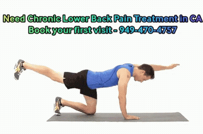 A Man Is Doing Exercises On A Mat With The Words Need Chronic Lower Back Pain Treatment In Ca Book Your First Visit GIF