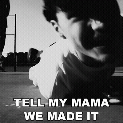 A Man Is Doing Push Ups With The Words Tell My Mama We Made It GIF