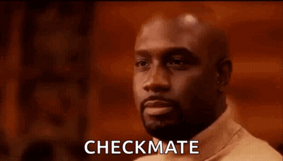 A Man Is Drinking A Glass Of Wine And The Word Checkmate Is Written On The Screen . GIF