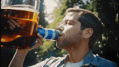 A Man Is Drinking From A Can That Says Bud Light On It GIF