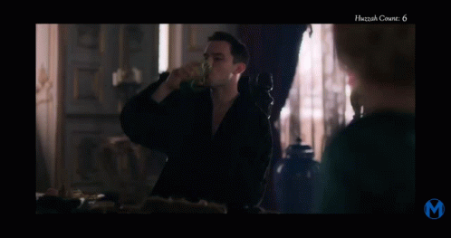 A Man Is Drinking From A Glass With The Words Hazzah Count 6 On The Bottom Right GIF