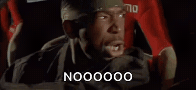 A Man Is Driving A Car With His Mouth Open And The Words `` Nooooo '' Written On The Screen Behind Him . GIF