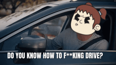 A Man Is Driving A Car With The Words Do You Know How To F * King Drive GIF