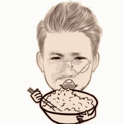 A Man Is Eating A Bowl Of Rice With A Spoon And Fork . GIF