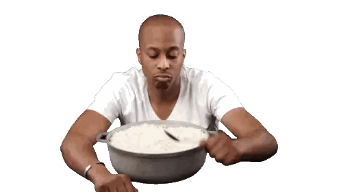 A Man Is Eating Rice With A Spoon Sticker