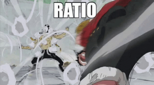 A Man Is Fighting Another Man In A Cartoon With The Words `` Ratio '' Written On The Bottom . GIF