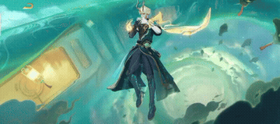 A Man Is Flying Through The Air With A Sword . GIF