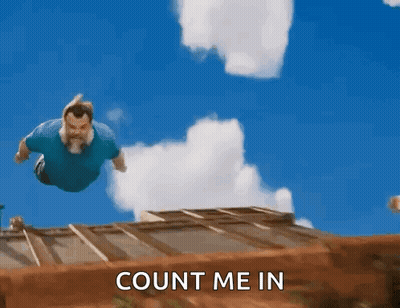 A Man Is Flying Through The Air With The Words " Count Me In " Behind Him GIF