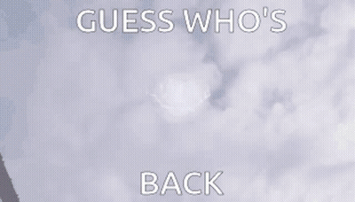 A Man Is Flying Through The Air With The Words Guess Who 'S Back On The Bottom GIF