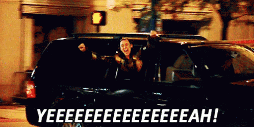 A Man Is Getting Out Of A Car With The Words Yeeeeeeeeeeeeah Written On The Bottom GIF