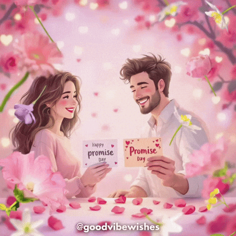 A Man Is Giving A Card To A Woman That Says Happy Promise Day GIF