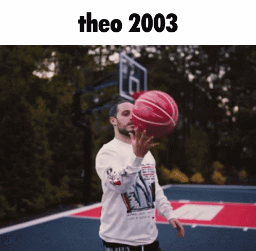 A Man Is Holding A Basketball On A Court With The Year 2003 On The Bottom GIF