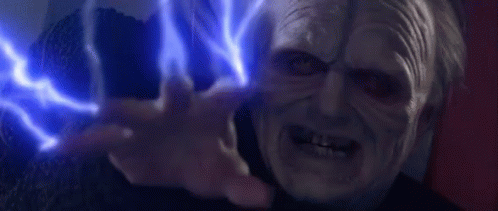 A Man Is Holding A Blue Lightning Bolt In His Hand . GIF