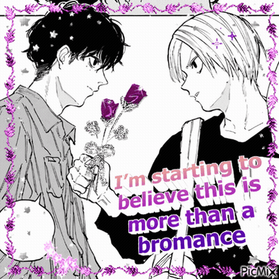 A Man Is Holding A Bouquet Of Purple Roses Next To Another Man Who Is Holding A Bouquet Of Purple Flowers GIF
