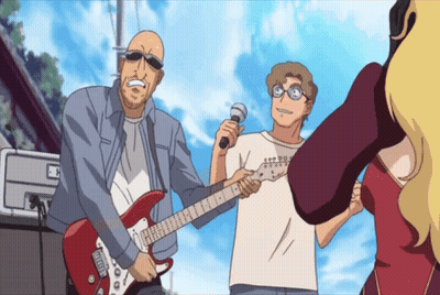 A Man Is Holding A Microphone And Playing A Guitar GIF