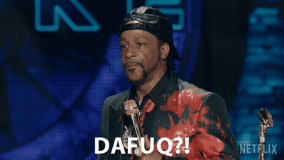 A Man Is Holding A Microphone And Says " Dafuq " On The Screen GIF