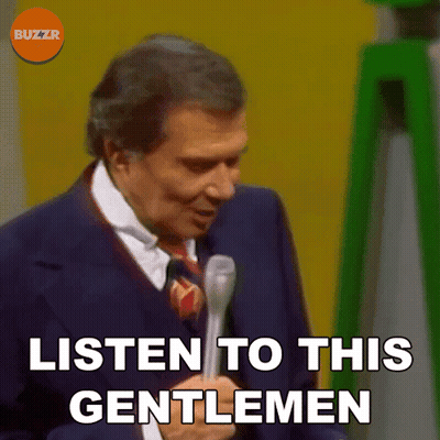 A Man Is Holding A Microphone And Says Listen To This Gentlemen GIF