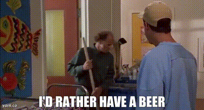 A Man Is Holding A Mop And Saying `` I 'D Rather Have A Beer '' In A Hospital Room . GIF