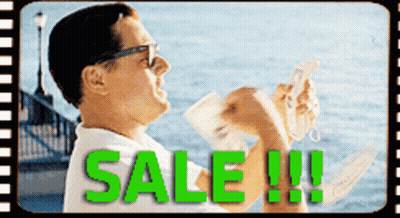 A Man Is Holding A Newspaper With The Word Sale Written In Green GIF