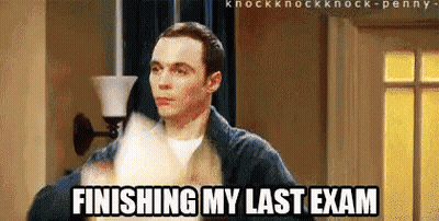 A Man Is Holding A Piece Of Paper And Says Finishing My Last Exam GIF