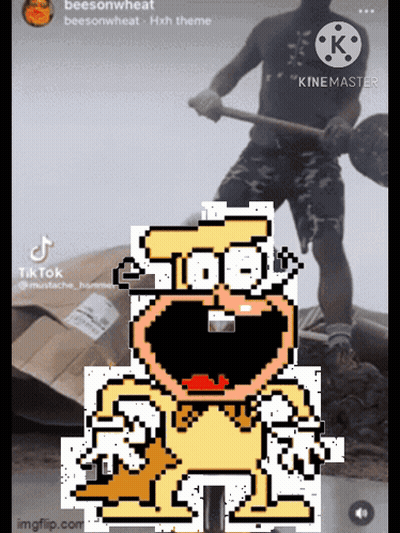 A Man Is Holding A Shovel In Front Of A Cartoon Character That Says Joe GIF