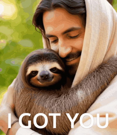 A Man Is Holding A Sloth With The Words I Got You Written On The Bottom GIF