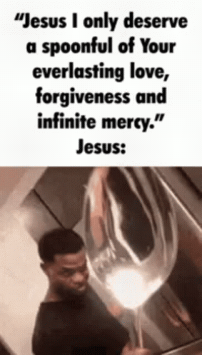 A Man Is Holding A Spoonful Of Your Everlasting Love , Forgiveness And Infinite Mercy . GIF