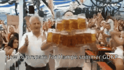 A Man Is Holding A Stack Of Beer Mugs With The Words How To Prepare For Hampe Summer Gdkp On The Bottom GIF