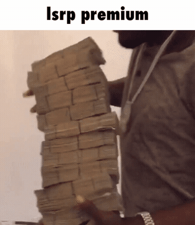 A Man Is Holding A Stack Of Money That Says Isrp Premium On The Bottom GIF