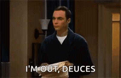 A Man Is Holding A Stack Of Papers And Says `` I 'M Out , Deuces '' . GIF
