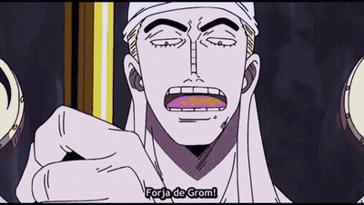A Man Is Holding A Stick And Says Forja De Grom . GIF