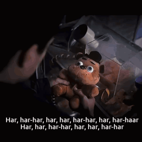 A Man Is Holding A Stuffed Bear With The Words Har Har Har Har Har Har Har Har Har Har Har Har Har Har Har Har GIF
