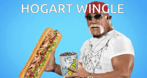 A Man Is Holding A Subway Sandwich And A Cup Of Popcorn GIF